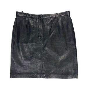 Tibor Genuine Leather Skirt Womens 12 Black Vintage Gothic Classic Pencil Pullon